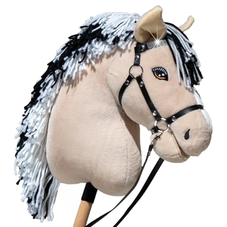 Hobby Horse Land Fjord A3, Steckenpferd Beige mit Glitzer-Trense, hochwertiges Spielzeug für Kinder ab 5 Jahren – Bild 1