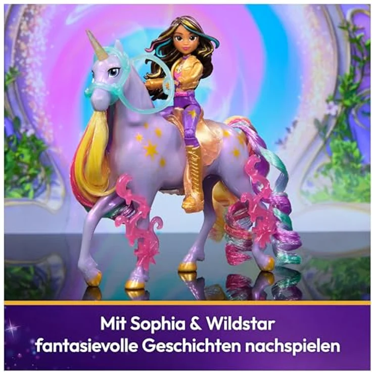 Spin Master Anziehpuppe Unicorn Academy - Sophia & Einhorn Wildstar, 12 cm große bewegliche Figuren mit echter Mähne und abnehmbarem Sattel – Bild 5