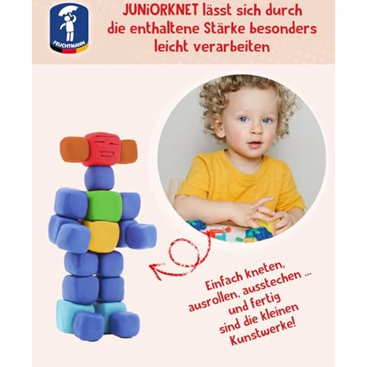 Feuchtmann Modelliermasse JUNiORKNET Maxi, 14 x 35g vegane und glutenfreie Kinderknete nicht trocknend, bunt – Bild 4