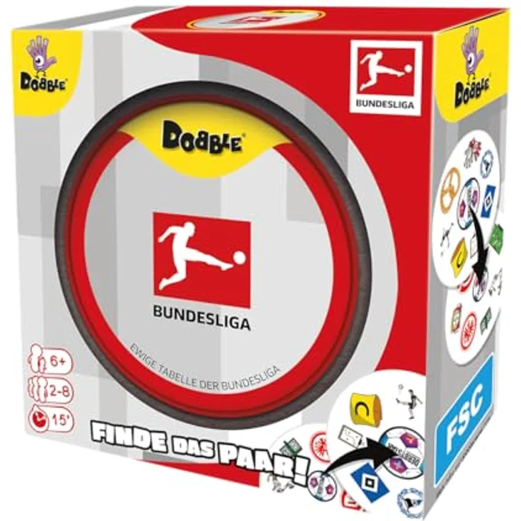 Asmodee ZYGD0034 Dobble Bundesliga, kartenbasiertes Reaktionsspiel mit 55 Club-Logos und 5 Spielvarianten für Fußballfans – Bild 3