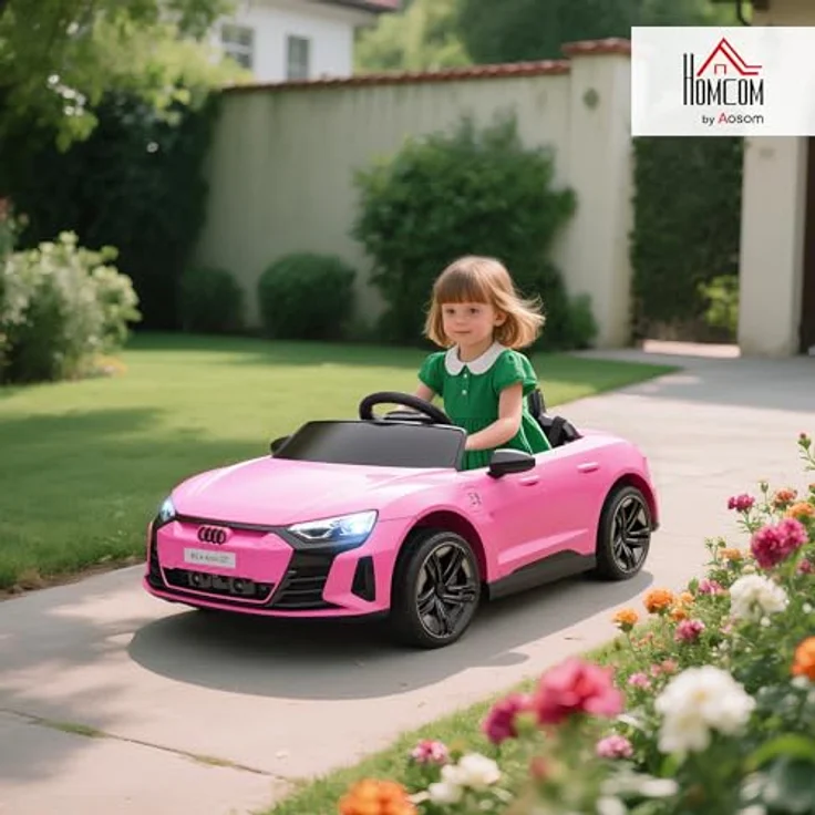 HOMCOM AUDI RS E-tron GT, Kinder Elektroauto 12V mit Fernbedienung, 2 Motoren, 4 gefederten Rädern, Hupe, Scheinwerfer, Musik, Sanftstart, rosa, für 3-5 Jahre – Bild 2