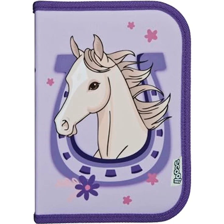 Scooli Gefülltes Schüleretui Magic Horse, Federmäppchen mit 14 Buntstiften, 2 Bleistiften, Geodreieck und Zubehör, ergonomisch, robust - Ideal für Schule und Freizeit, ab 6 Jahren – Bild 1