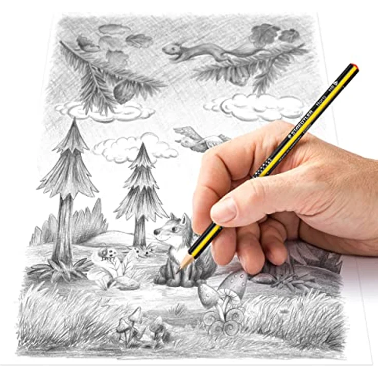 STAEDTLER Bleistift Noris (hohe Bruchfestigkeit, ergonomische Dreikantform, rutschfeste Soft-Oberfläche, Wopex-Material, Härtegrad HB, Kartonetui mit 12 Bleistiften, 183-HB) – Bild 4