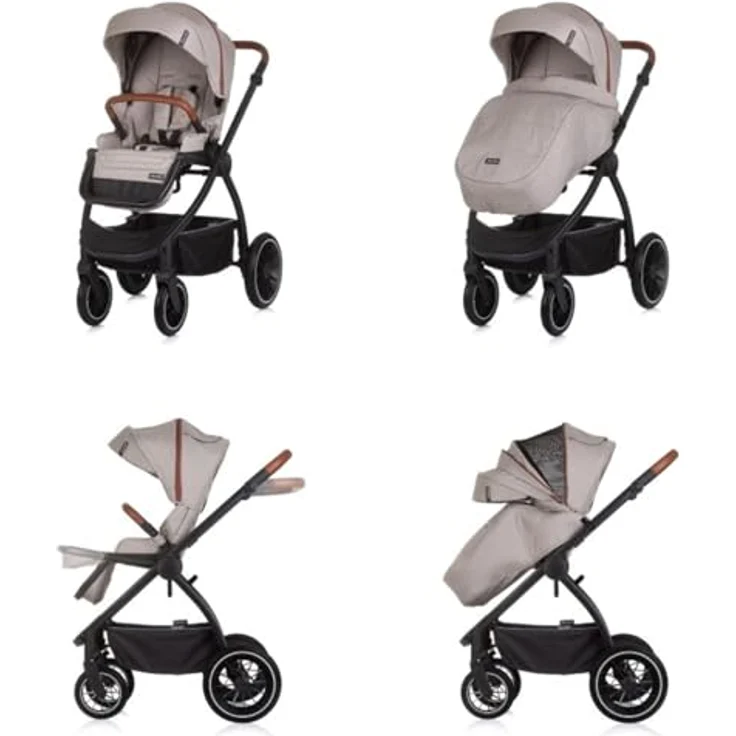 Chipolino Kombikinderwagen 3 in 1 Prestige Babywanne Rucksack i-Size Babyschale, beige – Bild 4