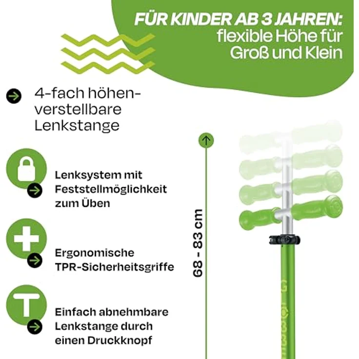 Globber Primo Foldable Plus Light - 3 Wheels Scooter, Lime Grün - Stabiler Kinderroller, leicht zu transportieren – Bild 5