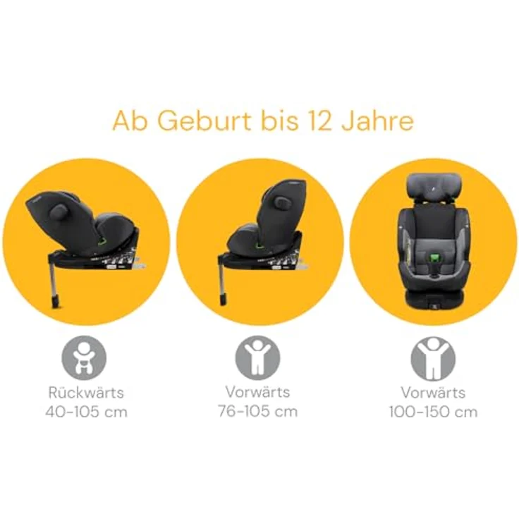 Osann Reboarder-Kindersitz One 360 SL i-Size, drehbar ab Geburt bis 12 Jahre (40-150 cm), inkl. Isofix-Basis mit Stützfuß, Universe Grey – Bild 6