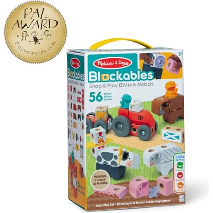 Melissa & Doug Blockables Bauernhof Bauset, 56-teiliges Set mit Holzbausteinen, Steckverbindungen und Filzaccessoires für kreatives Spiel, für Kinder ab 2 Jahren – Bild 3