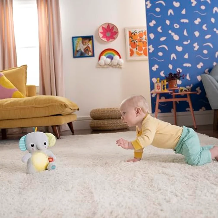 Bright Starts Plüschfigur Hug-a-bye Baby™ Musical Light Up Soft Toy, Elefanten-Plüschtier mit beruhigenden Melodien und glitzerndem Bauch, grau – Bild 6