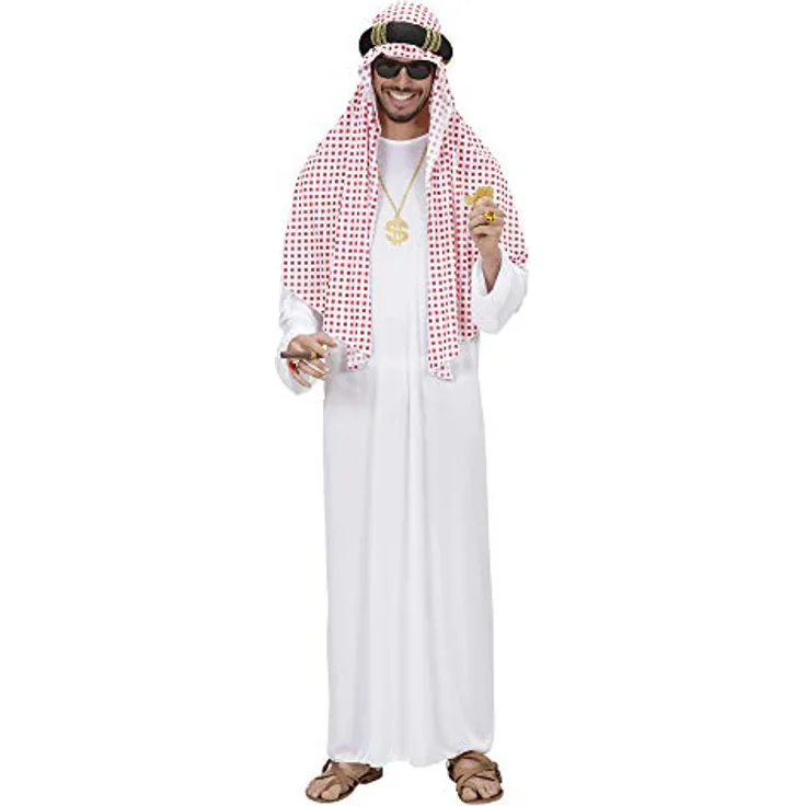 W WIDMANN MILANO Party Fashion - Kostüm arabischer Scheich, Tunika, Sultan, Größe S, weiß-rot