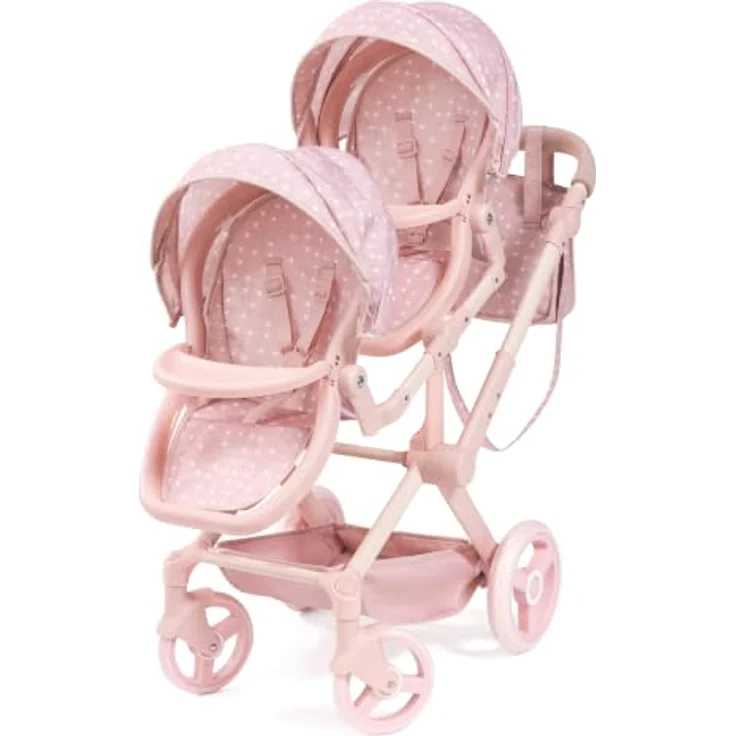 Bayer Design Zwillingspuppenwagen Twin XEO, Tandem Puppenwagen mit höhenverstellbarem Griff und Sonnendach, für Puppen bis 46 cm – Bild 1