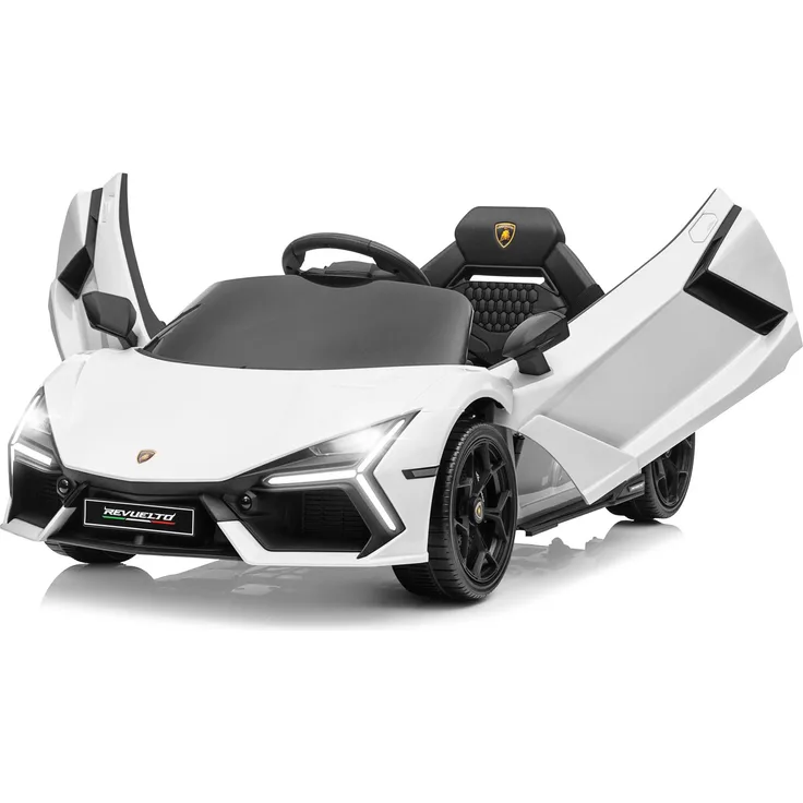 FCH Lamborghini Revuelto, 12V Kinder-Elektroauto mit 2.4GHz Fernbedienung und drei Geschwindigkeitsstufen, Weiß