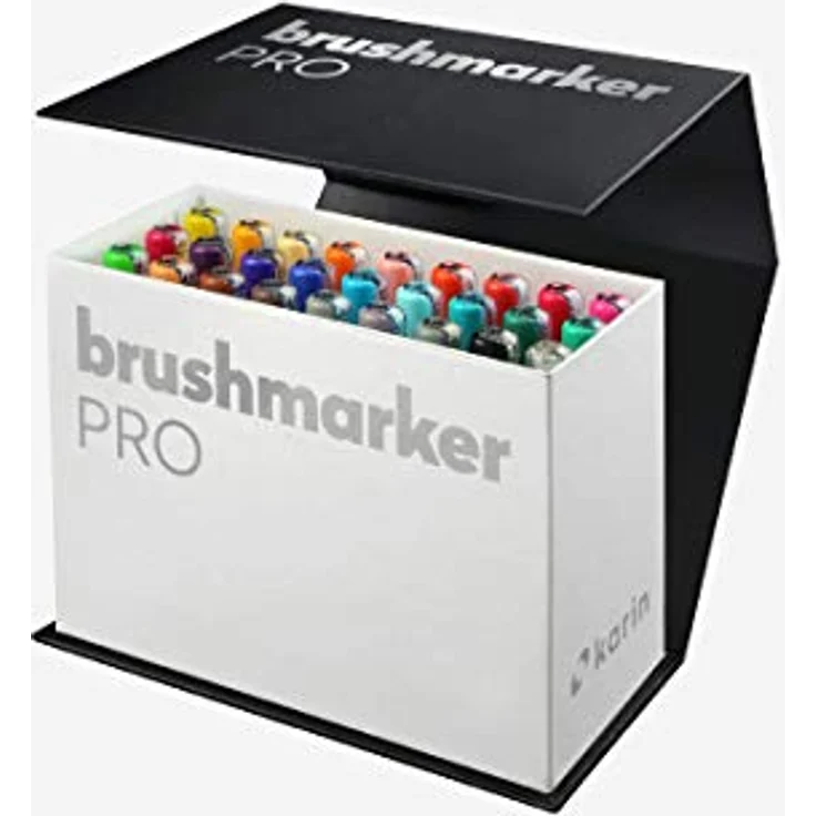 Karin Mini Box Brushmarker PRO 26 Stück + 1 Blender transparenter Körper mit Ink-Free System, 2,4 ml Flüssiger Farbe - Aquarellpapier geeignet – Bild 1