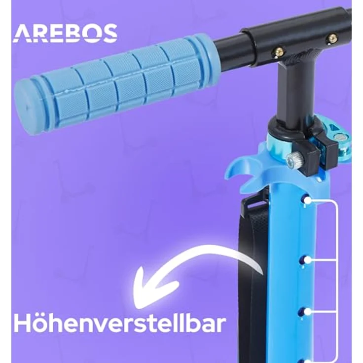 Arebos Tretroller klappbar, höhenverstellbar 78–93 cm, für Kinder ab 6 Jahren, bis 100 kg, blau, mit 200 mm Rädern und Seitenständer – Bild 4