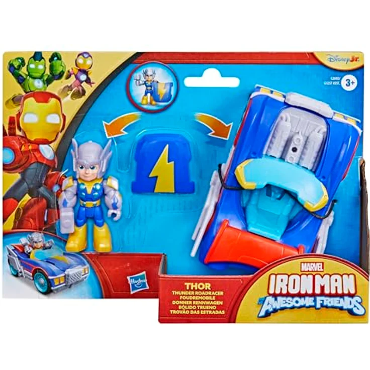 Hasbro Marvel Iron Man und Thor Donner Rennwagen Set, 3 Fahrzeuge mit posierbarem Thor und abnehmbarem 2-in-1 Zubehör – Bild 3