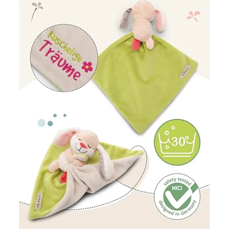 NICI Schmusetuch Baby 22 x 22 cm mit Kuscheltier Hase - Flauschiges Schnuffeltuch in Blau für Mädchen & Jungen, Mit gesticktem Schriftzug "Kuschelige Träume" - 49753 – Bild 3