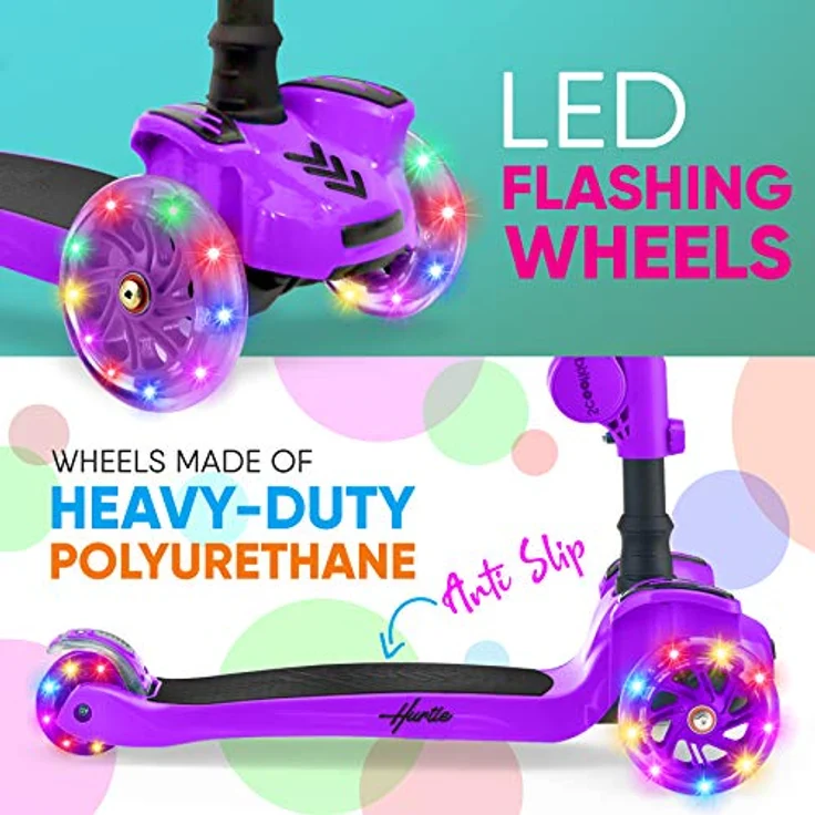 Hurtle ScootKid, Kinderscooter mit klappbarem und abnehmbarem Sitz, großen Rädern, LED-Lichtern, verstellbarem Lenker für Kinder bis 60 kg – Bild 4