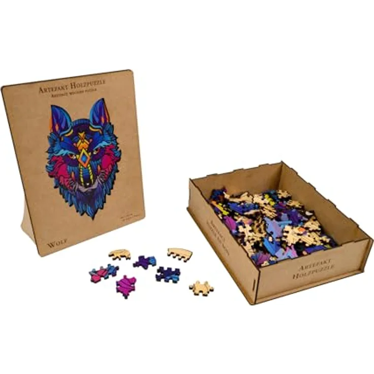 Philos 9080 - Artefakt Holzpuzzle 2 in 1 Wolf, 180 Teile, in Holzbox