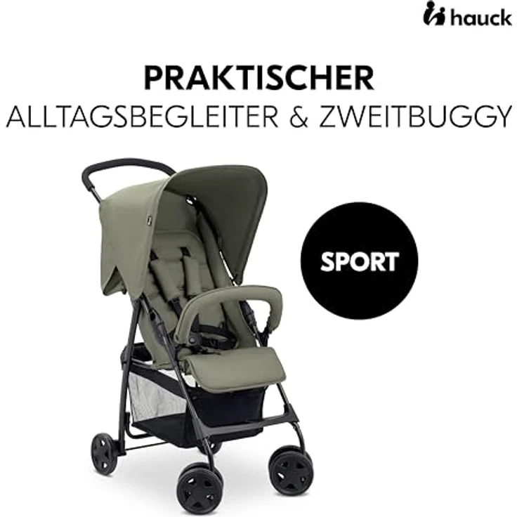 hauck Buggy Sport, ultra leichter Reisebuggy mit Liegefunktion, für Kinder bis 15 kg, klappbar und mit extra großem Korb bis 3 kg, Olive – Bild 2