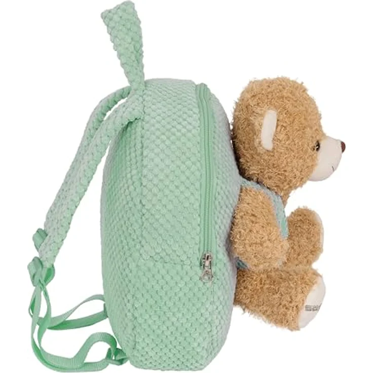 Safta Plüschbär Kindergartenrucksack, Kinderrucksack in Türkis mit gepolsterten Schulterriemen, 23 x 27 x 7,5 cm, Hauptfach mit Reißverschluss – Bild 3