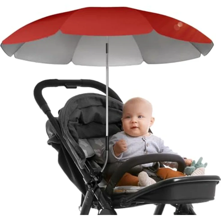 STYNGARD Sonnenschirm Kinderwagen Modell ROME, UV Schutz 50+, 70 cm Durchmesser mit Überhang, rot