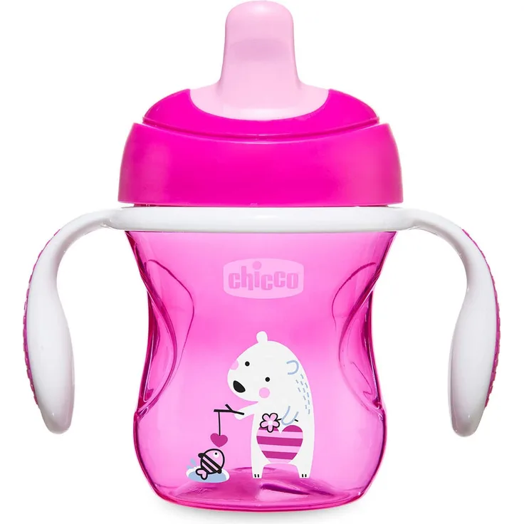 Chicco Training Trinklernbecher für Babies ab 6 Monaten, Auslaufsicherer Kinder Trinkbecher mit ergonomischer halbweicher Tülle, Ventil und abnehmbaren Griffen - Lila oder Pink - Preisvergleich