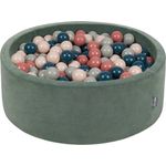 KiddyMoon Rund Bällebad Velvet Bällepool 90X30cm/200 Bälle ∅ 7Cm Ballgruben Für Babys Spielbad Kleinkinder, Hergestellt In EU, Waldgrün: Dunkeltürkis/Pastellbeige/Grüngrau/Lachsfarben