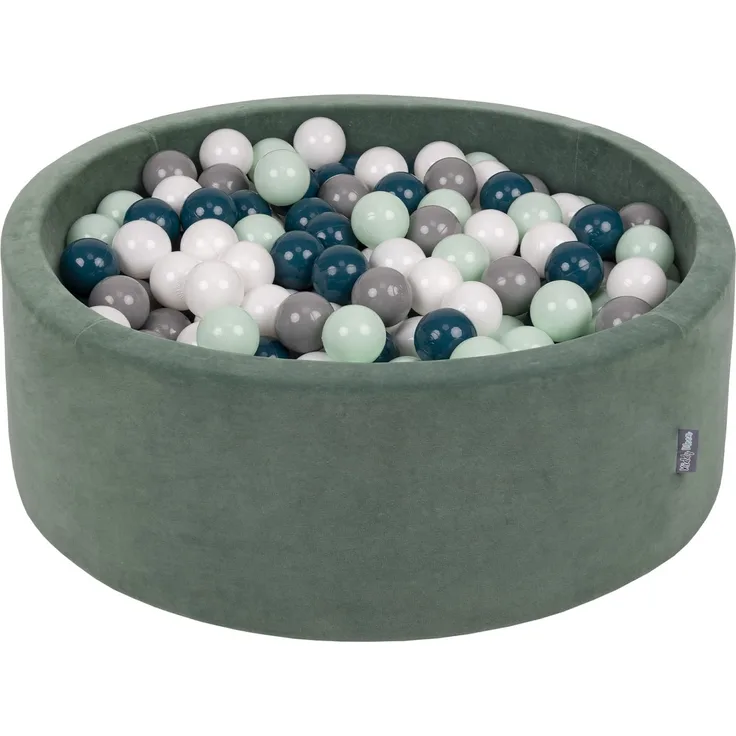 KiddyMoon Rund Bällebad Velvet Bällepool 90X30cm/300 Bälle ∅ 7Cm Ballgruben Für Babys Spielbad Kleinkinder, Hergestellt In EU, Waldgrün: Dunkeltürkis/Grau/Weiß/Minze