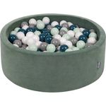 KiddyMoon Rund Bällebad Velvet Bällepool 90X30cm/300 Bälle ∅ 7Cm Ballgruben Für Babys Spielbad Kleinkinder, Hergestellt In EU, Waldgrün: Dunkeltürkis/Grau/Weiß/Minze