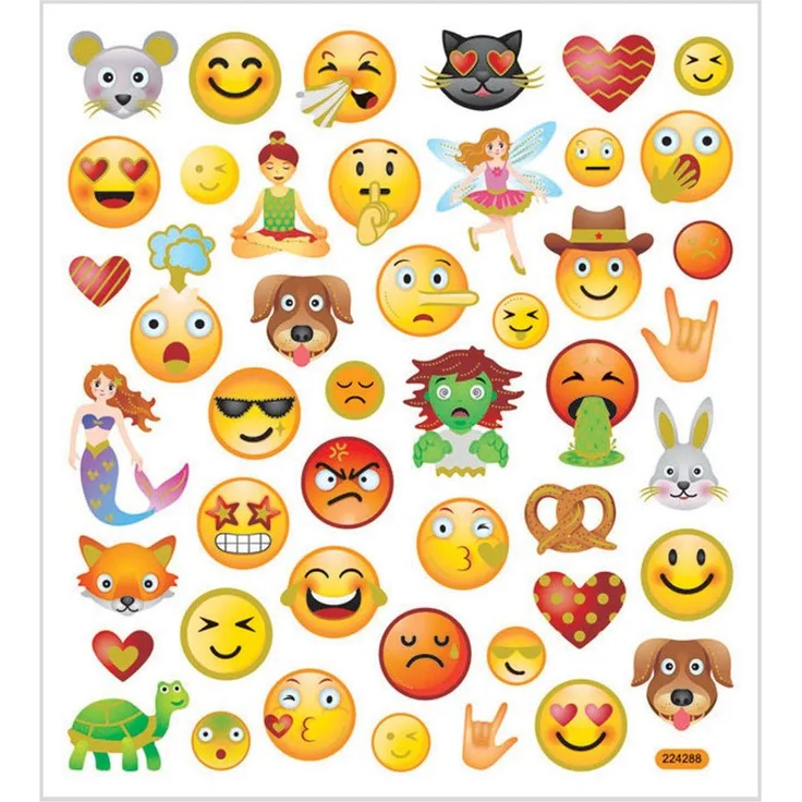 Sticker, Blatt 15x16,5 cm, 46 Stck., Emojis, 1Bl.