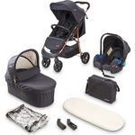 BABYGO Kinderwagen 3 in 1 Styles - Kombikinderwagen Komplettset mit Babywanne, Buggy Sportsitz und Auto-Babyschale - Wickeltasche/Regenschutz/Matratze - Schwarz/Rosegold