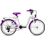 Bergsteiger Jugendfahrrad Atlantis, 6 Gang Shimano Tourney RD-TY300 Schaltwerk, 20 Zoll, RH 33 cm, weiß/violett