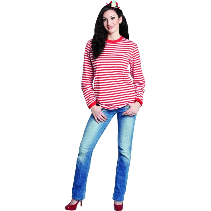 PxP 14865 - Ringelshirt langarm garngefärbt rot-weiß gestreift geringelt Ringel Größe S