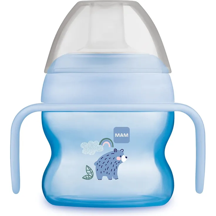 MAM Starter Cup Baby Trinklernbecher (150 ml), Trinkbecher für erste Trinkversuche, Schnabelbecher mit rutschsicheren Griffen, ab 4 Monaten, Bär