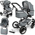 KIDUKU Kombikinderwagen 4plusin1 Grau/Silber inkl. Sitz, Babywanne, Babyschale, Wickeltasche, Wetterschutz - Preisvergleich