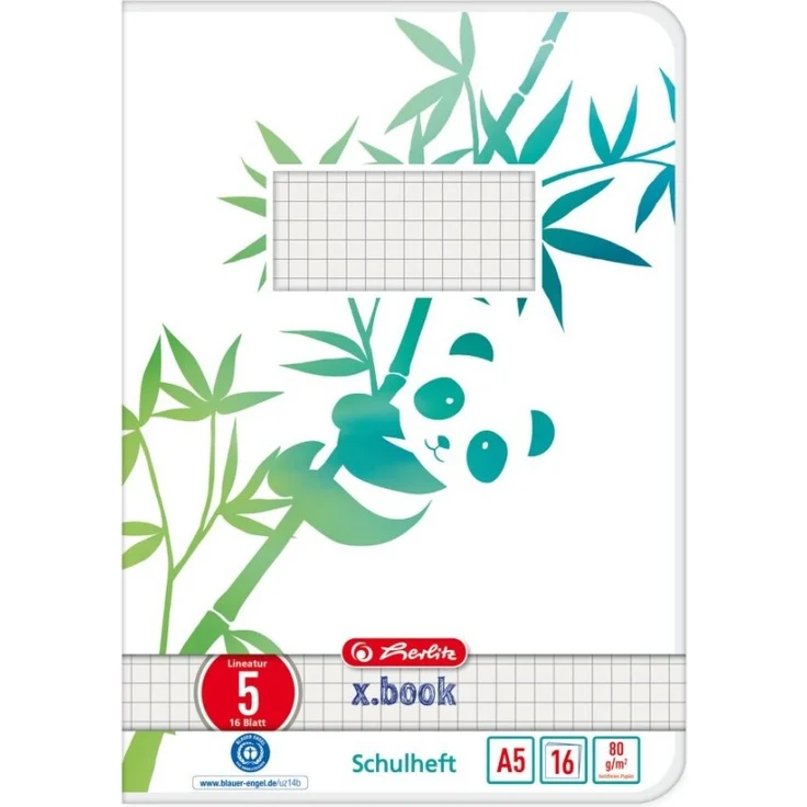 Herlitz Schulheft A5 GREENline 16 Bl. Lineatur 05 Panda (50040025)