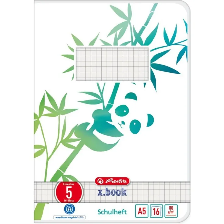 Herlitz Schulheft A5 GREENline 16 Bl. Lineatur 05 Panda (50040025)