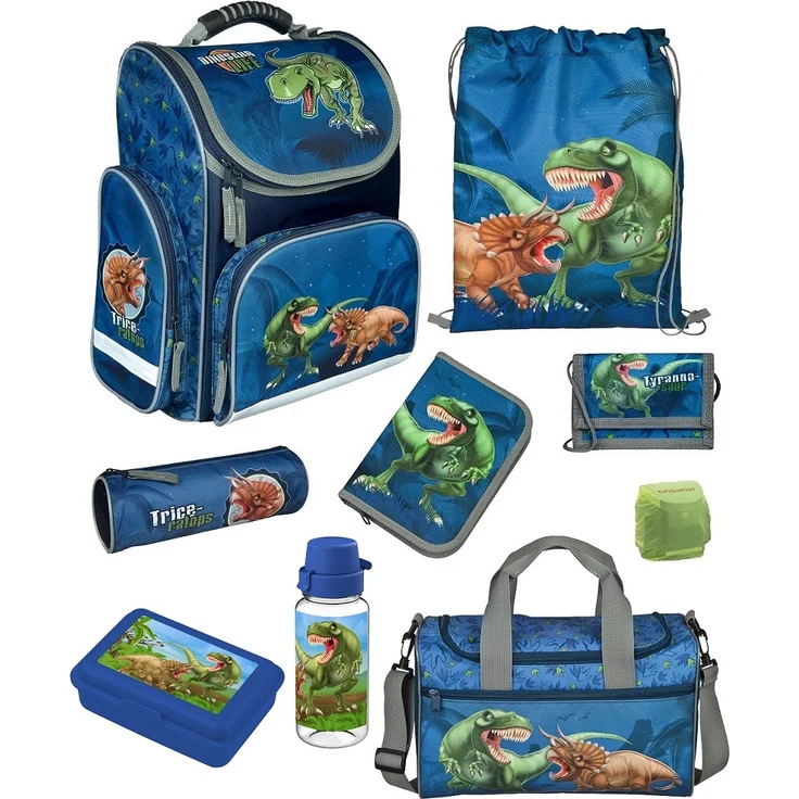 DINOSAURIER Schulranzen Set 9-teilig Modell Clou Ranzen 1. Klasse mit Sporttasche – Bild 1