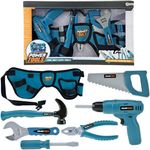 TOI-Toys Power Tools Werkzeug Gürtel für Kinder - mit 6 Werkzeugen - Rollenspiel Kostüm Bauarbeiter / Handwerker - ab 3 Jahren