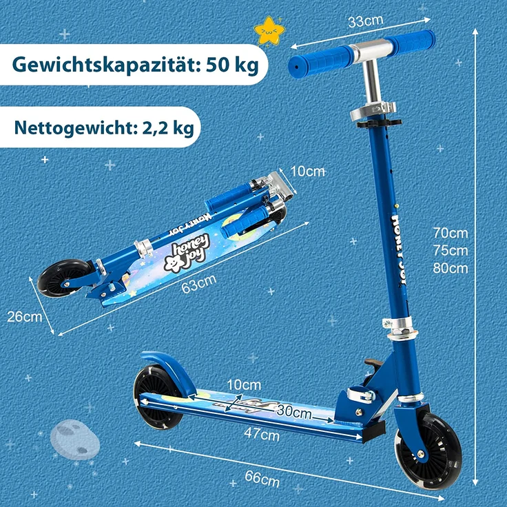 COSTWAY Scooter Kinder Roller, Tretroller mit LED-Räder, Klappbar Lenker, Höhenverstellbar Kinderroller Cityroller Kickscooter für Jungen und Mädchen ab 3 Jahren – Bild 5