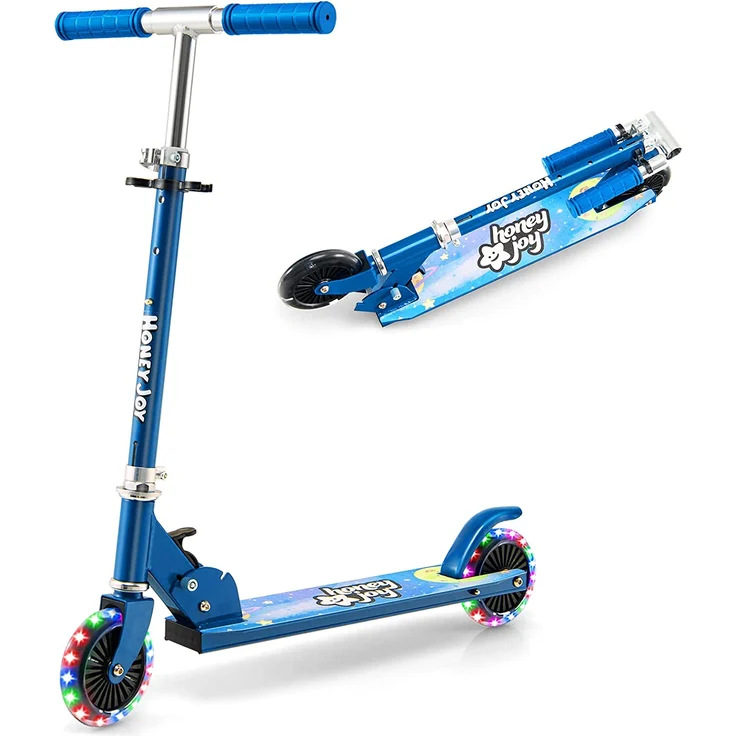 COSTWAY Scooter Kinder Roller, Tretroller mit LED-Räder, Klappbar Lenker, Höhenverstellbar Kinderroller Cityroller Kickscooter für Jungen und Mädchen ab 3 Jahren – Bild 1