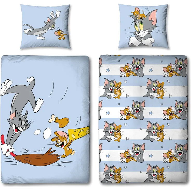 Tom und Jerry CHASE Bettwäsche Set 80 x 80 cm 135 x 200cm 100% Baumwolle