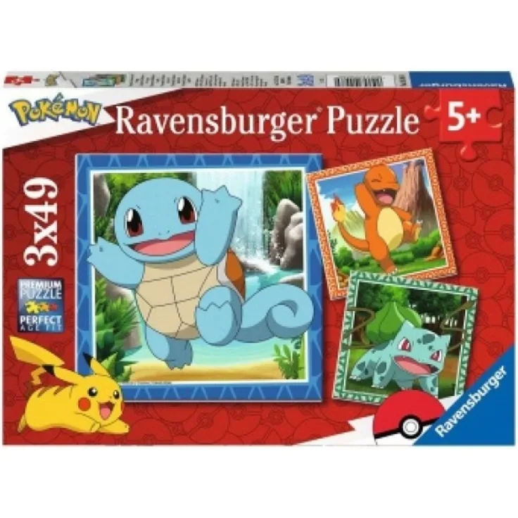 Ravensburger Puzzle 3x49 Teile Pokémon: Glumanda, Bisasam und Schiggy