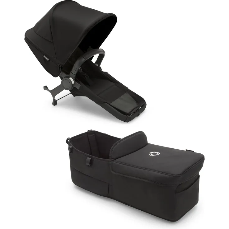 Bugaboo Donkey 5 Twin Erweiterungsset, verwandelt deinen Donkey 5 Mono in einen Zwillingskinderwagen,verbessertes Side By Side-Design, wendbarer Sitz und Ein-Hand-Steuerung, Midnight Black