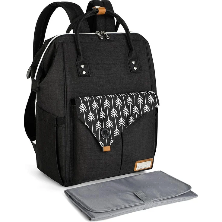 Lekebaby Wickelrucksack Wickeltasche mit Wickelunterlage, Schwarz – Bild 1