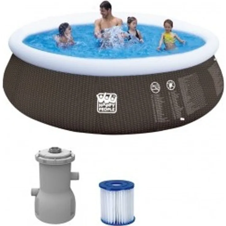 Happy People Quick Up Pool Set 390 x 84 cm im Rattandesign mit Filterpumpe