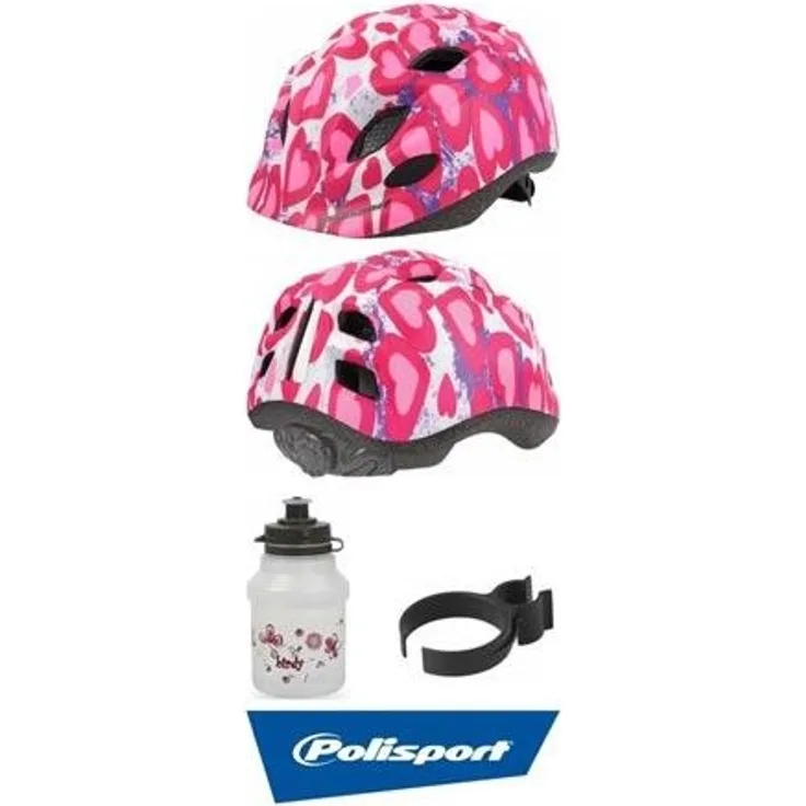 POLISPORT Fahrrad Kinderhelm XS GLITTER matt 52 -56cm (Helm + Flasche + Halter)
