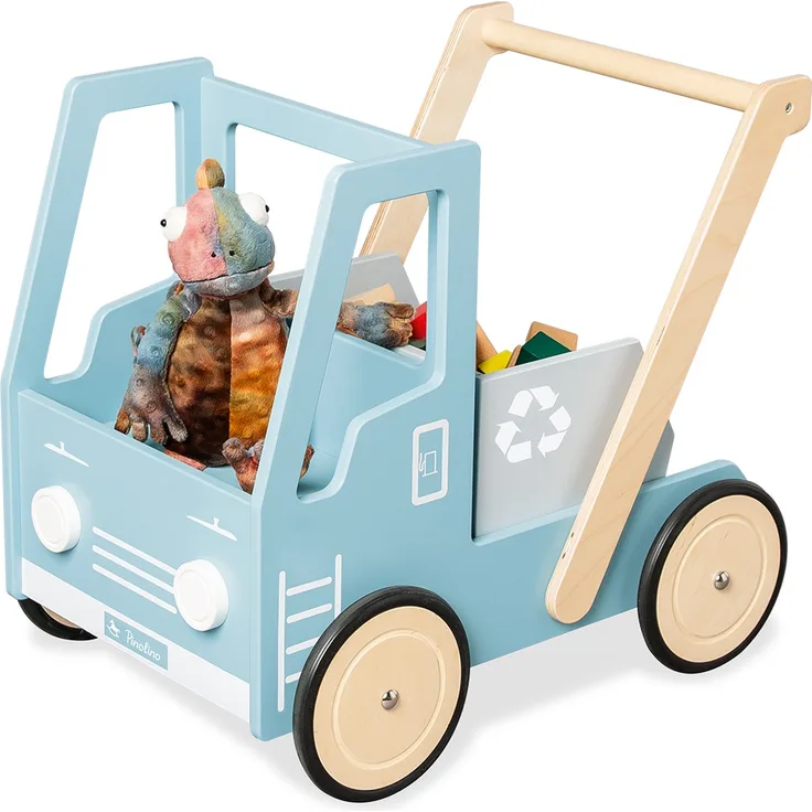 Pinolino Lauflernwagen 'Kipplaster Fred', aus Holz blau lackiert, mit gummierten Rädern, geeignet ab 12 Monaten