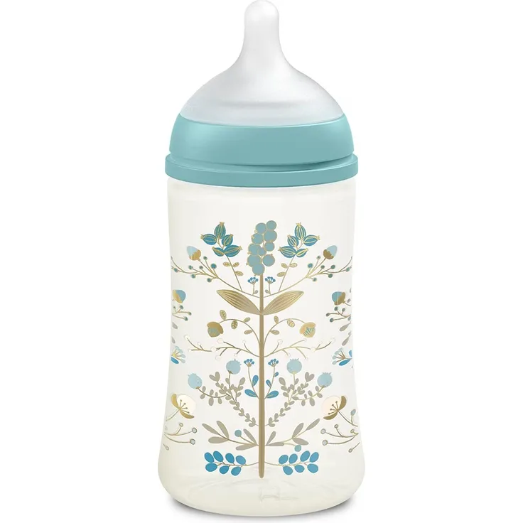 Suavinex Flasche 270 ml Gold Edition + 3 Monate, mit physiologischem Sauger Sx Pro Silikon, Größe M, Hellblau