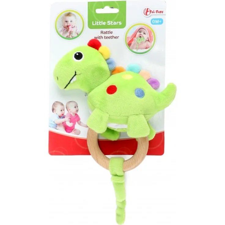 Toi-Toys rassel Dino junior Holz/Baumwolle grün
