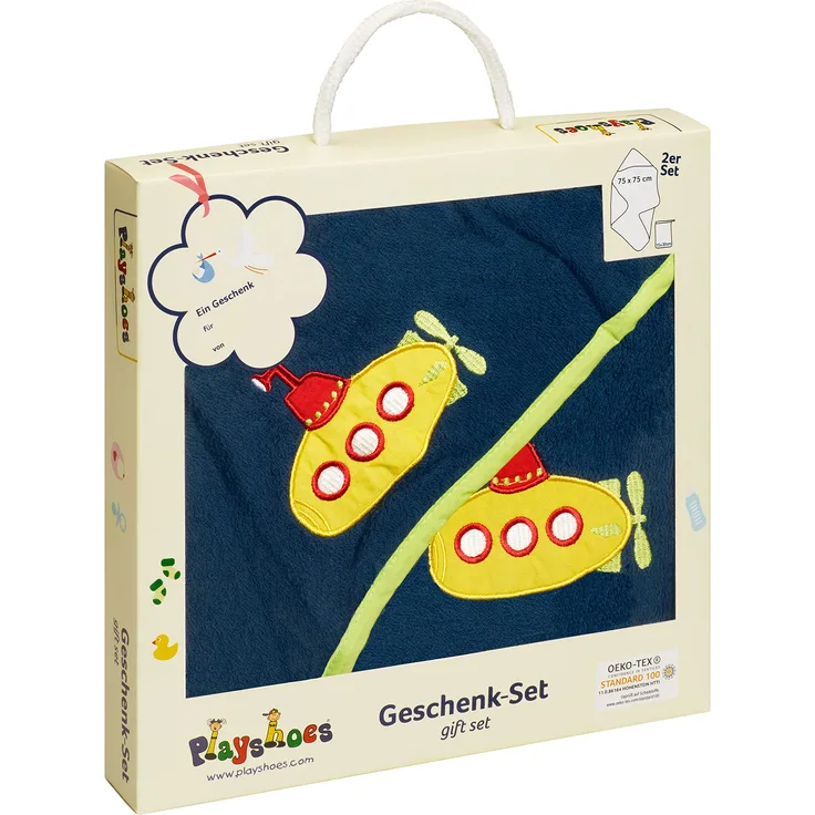 Playshoes 330908 Baby Frottee Geschenk-Set U-Boot zur Geburt oder Taufe, tolle Geschenkidee für Neugeborene, blau